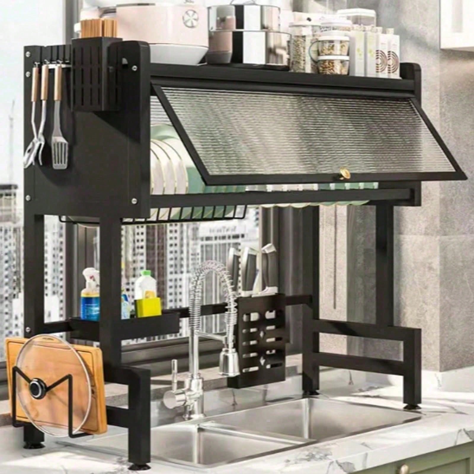 Double Tier Countertop Dish Draining Rack, Kitchen Sink Storage Shelf Organizer - AllSellorg