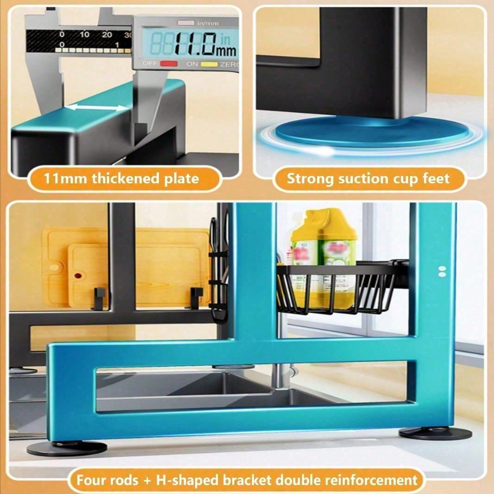 Double Tier Countertop Dish Draining Rack, Kitchen Sink Storage Shelf Organizer - AllSellorg