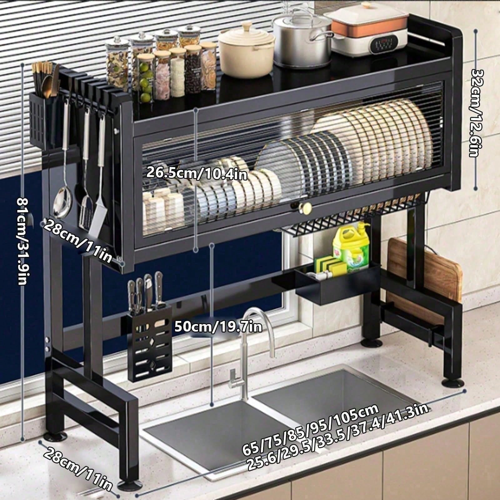Double Tier Countertop Dish Draining Rack, Kitchen Sink Storage Shelf Organizer - AllSellorg