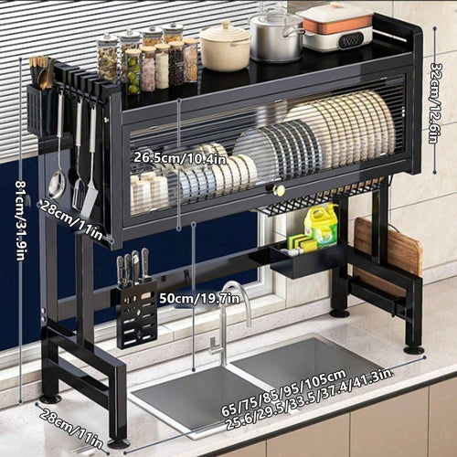Double Tier Countertop Dish Draining Rack, Kitchen Sink Storage Shelf Organizer - AllSellorg