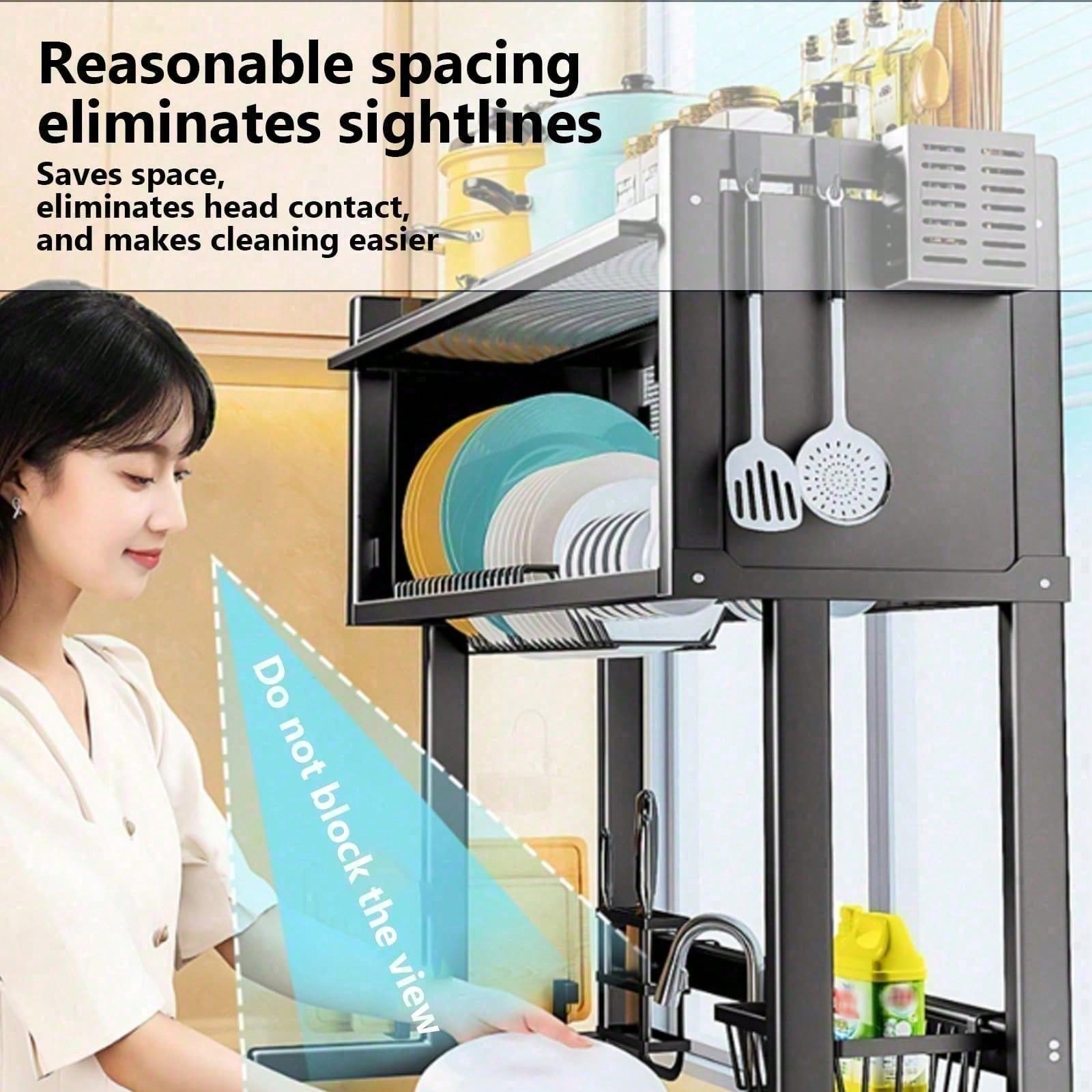 Double Tier Countertop Dish Draining Rack, Kitchen Sink Storage Shelf Organizer - AllSellorg
