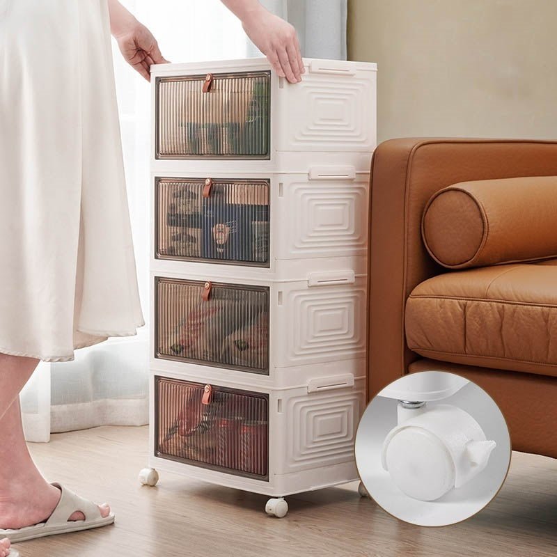 Large Folding Storage Box Stackable Case Cabinet Closet Home Organizer On Wheels - AllSellorg
