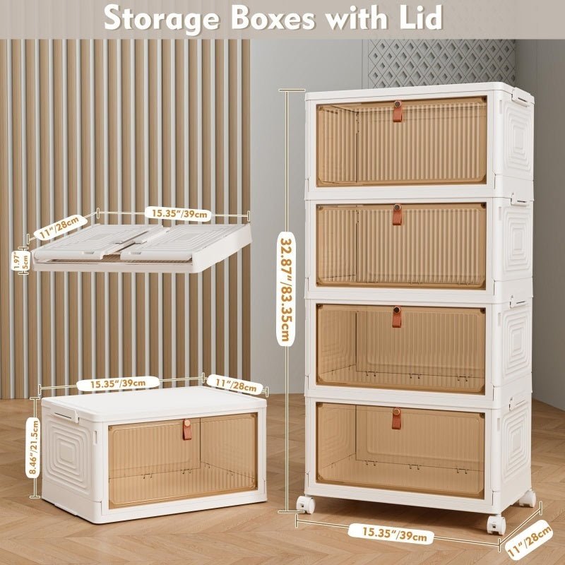 Large Folding Storage Box Stackable Case Cabinet Closet Home Organizer On Wheels - AllSellorg