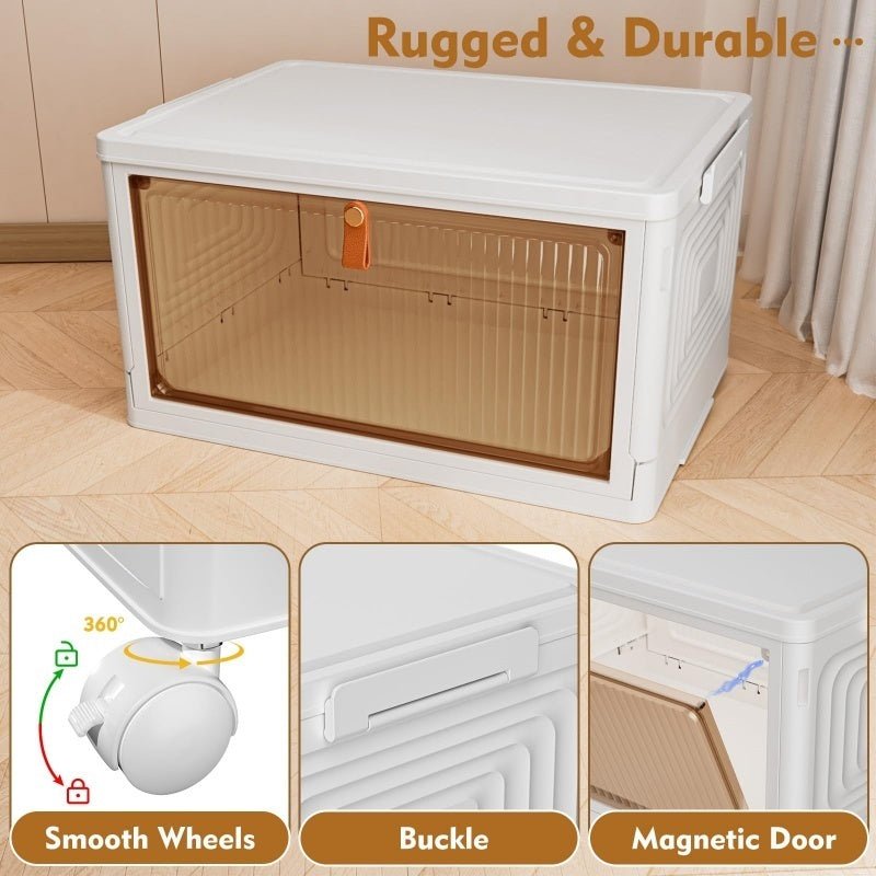 Large Folding Storage Box Stackable Case Cabinet Closet Home Organizer On Wheels - AllSellorg