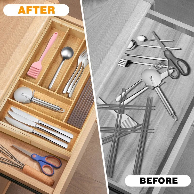 Wooden Bamboo Cutlery Tray Utensil Holder Rack Organizer - AllSellorg
