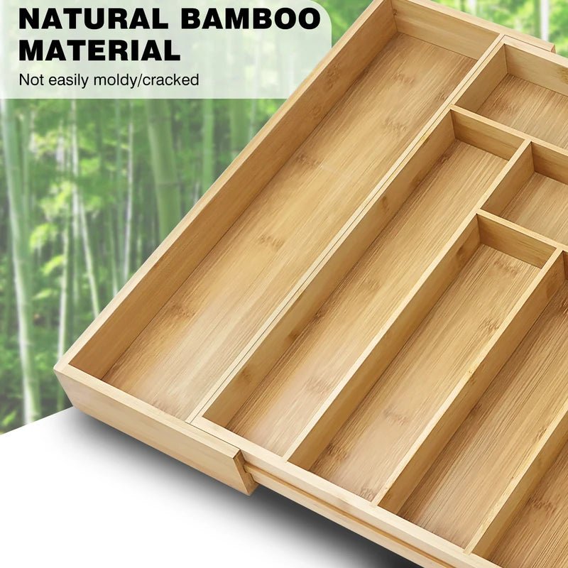 Wooden Bamboo Cutlery Tray Utensil Holder Rack Organizer - AllSellorg
