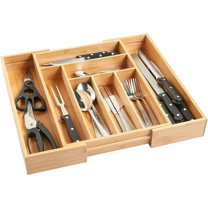 Wooden Bamboo Cutlery Tray Utensil Holder Rack Organizer - AllSellorg